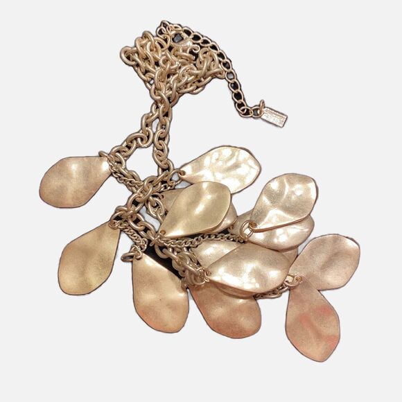 Gold Chain Necklace Hammered Finish Disks Dangles & Drops Boho Lux Style Choker - Picture 7 of 16